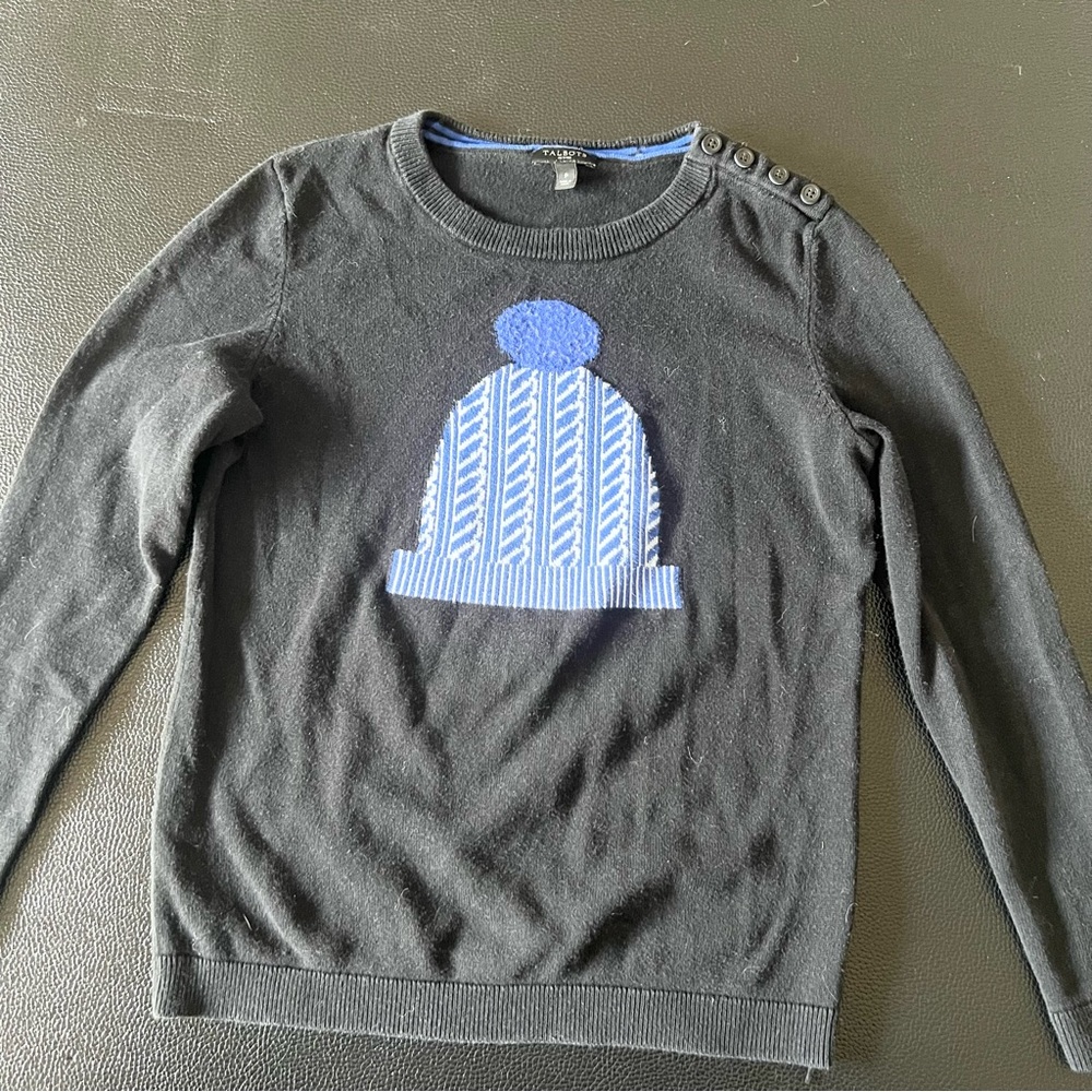 Talbots Charcoal Sweater with Blue Hat Design